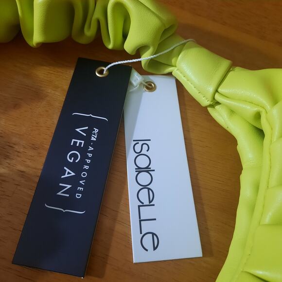 Isabelle Womens Vegan Lime Green Short Handle Ruched Hobo Bag NWT - Picture 3 of 5